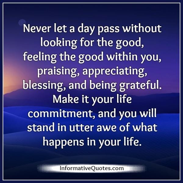 Never let a day pass without looking for the good